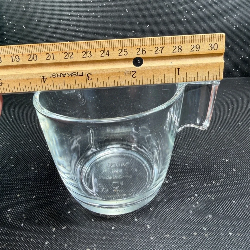 IKEA Clear Glass Coffee Mugs Set of 4 Stackable Square Handle 22648 2.75in Tall